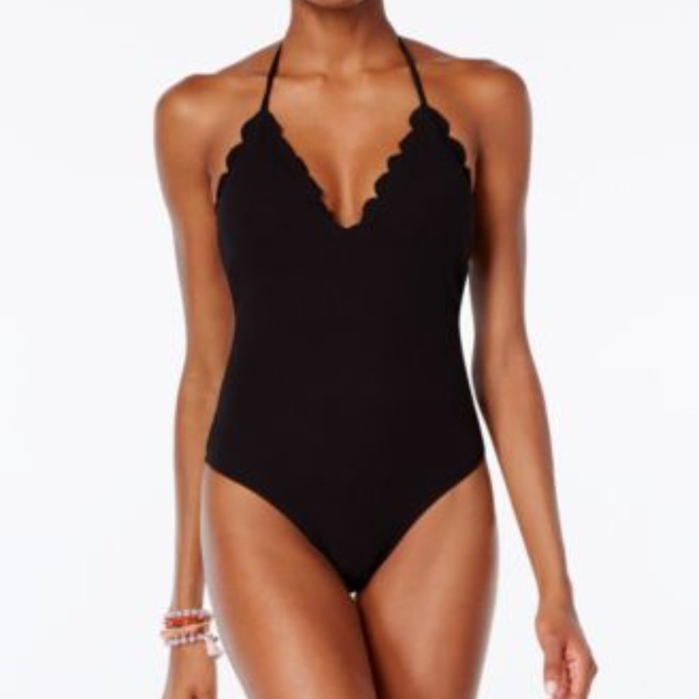 Jessica Simpson Black Scalloped One-Piece Swimsuit